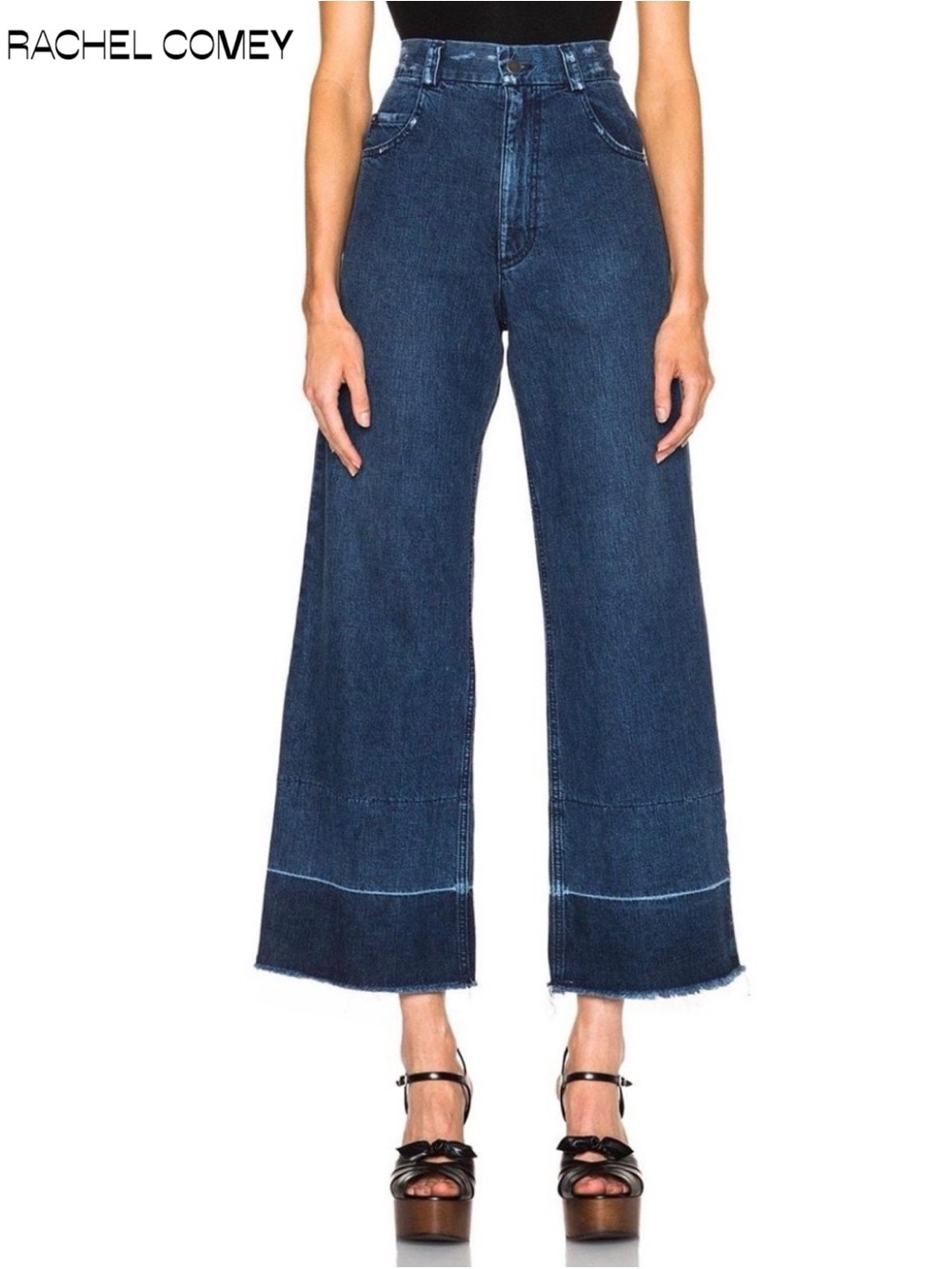 Rachel Comey Legion Jeans 8 High Rise Wide Leg Raw Hem 70s Distressed Blue